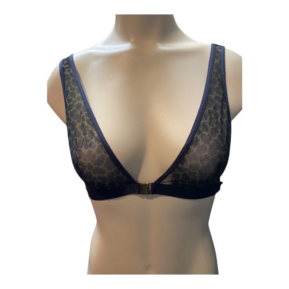 Revolve Love Stories 34 A/B Leopard Print Mesh Bralette Black Plunge Lingerie